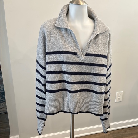 Thread & Supply Gray and Black V-Neck Wool Blend Sweater - Picture 1 of 8